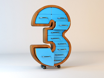 Three 3 36daysoftype 3d blue cinema4d drawer vray wood