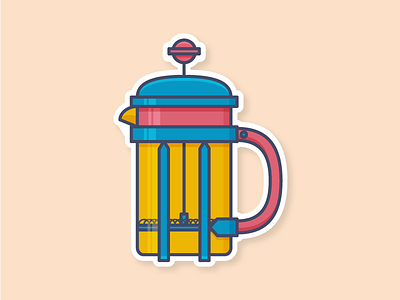 Cafetière coffee concept design digital flat geometric illustration press sticker vector