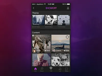 SHOWOFF-black app design ios ui