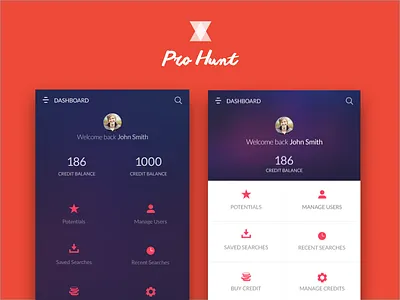 Pro Hunt android dashboard find professionals hiring mobile app theme ui ux