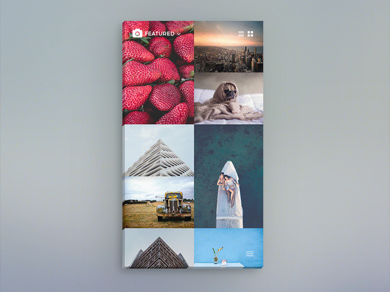 Unsplash app design concept: Home screen app gif menu mobile photography ui unsplash ux