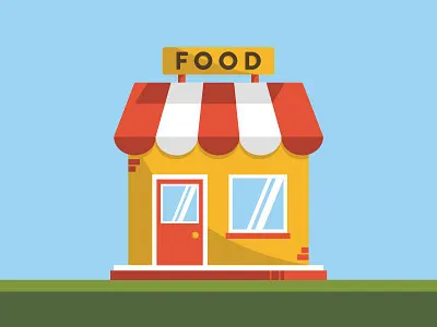 I got food on my mind... building door food fun happy illustration market shop window