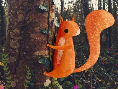 Squirrel animation forest illustration mixed media photography squirrel tree