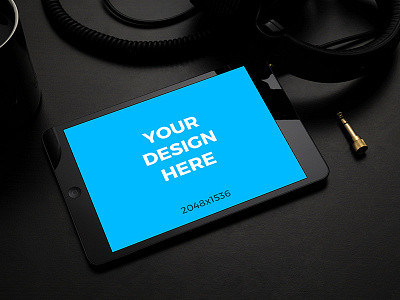 Black iPad Mini on black table by Shakuro freebie ipad mini mockup online placeit smartmockups template tool