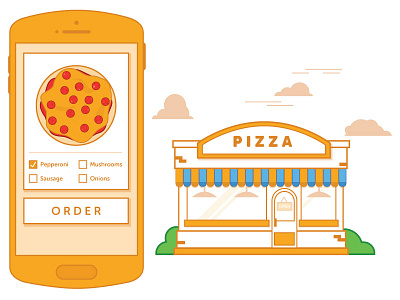 Ordering A Pizza food mobile orange pepperoni phone pizza restaurant shop ui