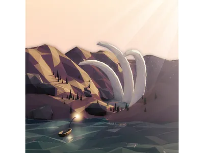 Sunrise Monster 3d boat cinema 4d ice illustration lights low low poly monster poly water