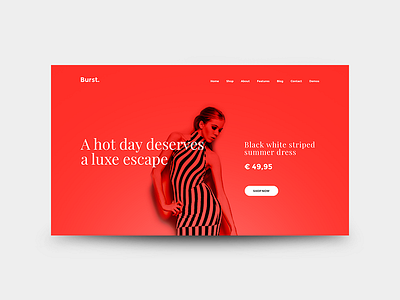 Burst - Multipurpose (E-commerce Page) burst clean e commerce ecommerce fashion lady minimal minimalistic model red userinterface webdesign