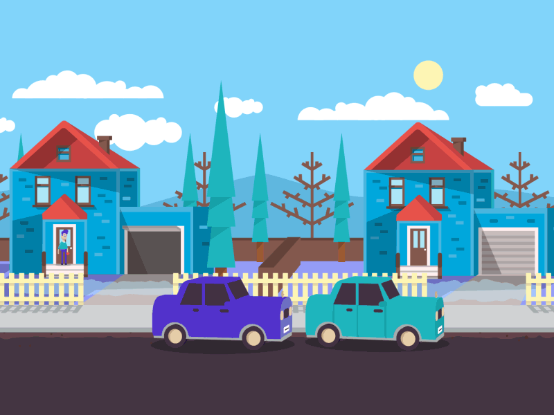 Neighbours - part 1 3d animation car gif house illustration luck motion neighbours sunshine