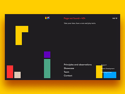 Tetris on 404 page bright colors easter egg game logotype polymorph shadow site studio tetris web