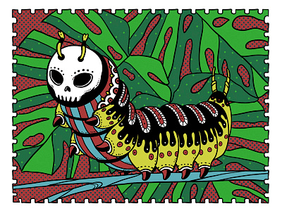 Caterpillar colors death flora illustration insect leaf leaves muerte nature skull sticker