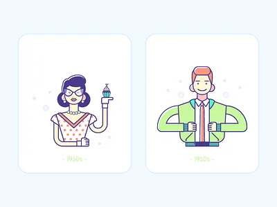 Flat fashion 1950 avatar card design fashion flat icon illustration line lineart retro user vector