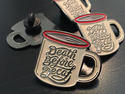 Death Before Decaf Pin coffee death before decaf illustration lettering mug pin soft enamel