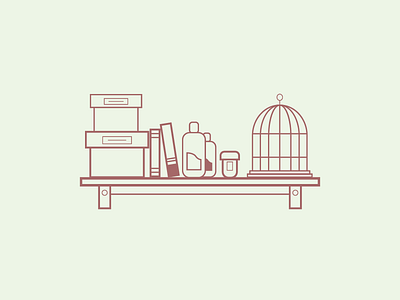 Shelf Of Junk bird cage book box icon icons illustration line art shelf