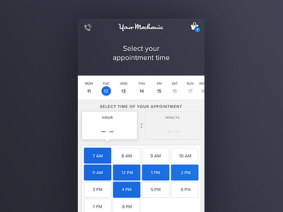 YourMechanic - Time Selection booking funnel mobile responsive select time time select