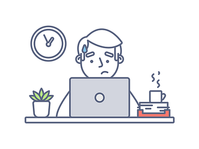 Sad recruiter is sad character clock coffee illustration laptop recruiter resume staffing vector work