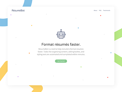 RésuméBot Landing colorful fun landing resume robot website