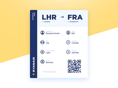 Ryanair Boarding Pass. 024 airplane boarding daily ui pass ryanair ticker ui ux