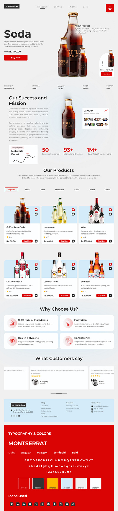 Drinks Landing Page Design branding e commerce design figma landing page design ui ui design uiux design user experience user interface ux ux design web design website design