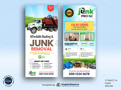 Affordable Hauling & Junk Removal – Junk Pro NJ cleaning service rack card junk hauling rack card junk removal advertising design junk removal canva rack card junk removal rack card design rack card canva template rack card design rack card for junk haulers