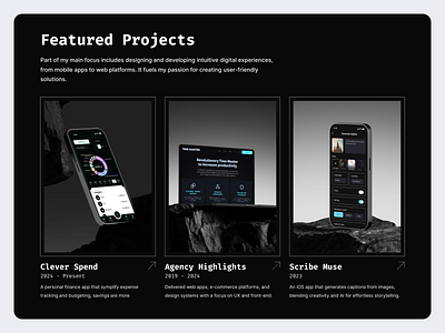 Portfolio design dark mode featured projects landing page portfolio skills ux design