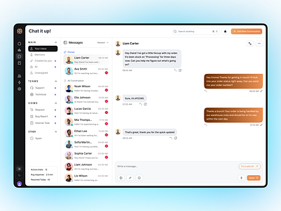 AI-Powered Customer Support Chat ai aichat chatdashboard chatui crm customerservice customersupport helpdesk inboxdesign livechat messagingapp saas supportdashboard ticketingsystem