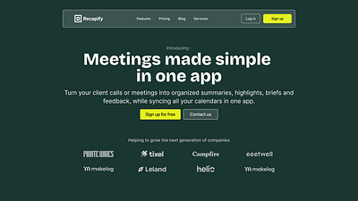 Recapify – AI-Powered Meeting Recap Website Design business website