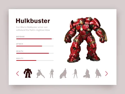 Day 027 - Character Selection 027 card character comic daily hulkbuster marvel meter selection skills superhero ui