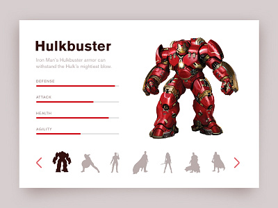 Day 027 - Character Selection 027 card character comic daily hulkbuster marvel meter selection skills superhero ui