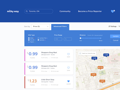 Milkyway Search filter interface listings map results search sort ui user web