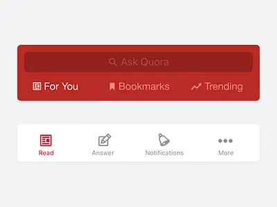 Browsing Quora app nav navigation quora red search tab bar tabs title bar