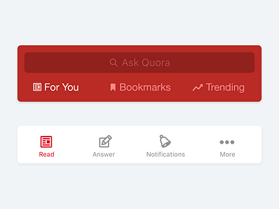 Browsing Quora app nav navigation quora red search tab bar tabs title bar
