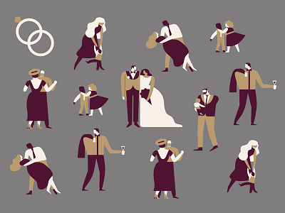 Wedding Postcard dancing people rings wedding