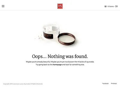 Page not found - Laavanya Luxury Ayurveda 404 404 error blank state design ecommerce empty state not found page not found uiux webapp webdesign
