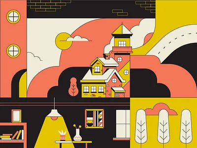 housing building editorial home house interior lamp lighthouse sea street table