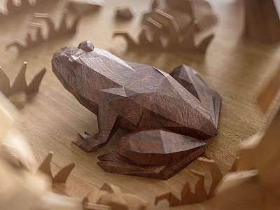 PolyWood Frog 02 animal deer facets forest frog low poly lowpoly wood wooden