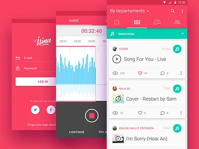 Isina, Android App crown icons material music pink play player record review song stop top