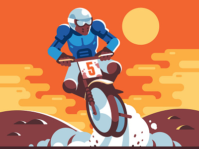 Retro Motocross bike character flat illustration motocross motorbike motorcycle motorcycling motorcyclist retro speed vector