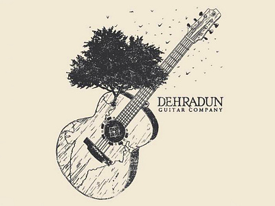 Dehradun Guitar Company birds dehradun drawing guitar guitar company hand drawn india music shirt design tree typography