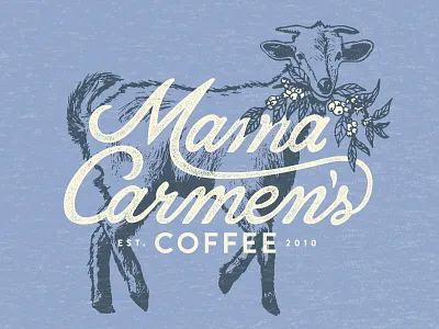 Mama Carmen's Coffee Goat cherry coffee drawing goat hand drawn leaf plant typography