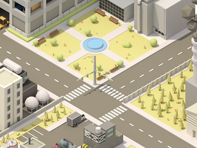 City WIP - Park 3d blender building car city isometric low model poly road truck wip