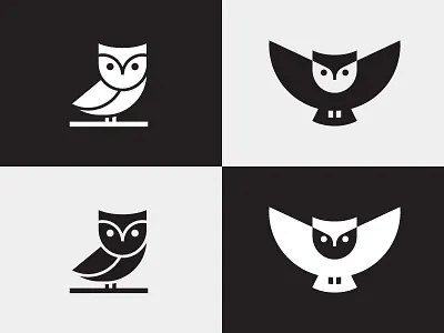 Black & White Version app apps application bird animal black and white brand branding identity character clean simple modern cute education gestalt geometry geometric logo mark symbol mascot owl