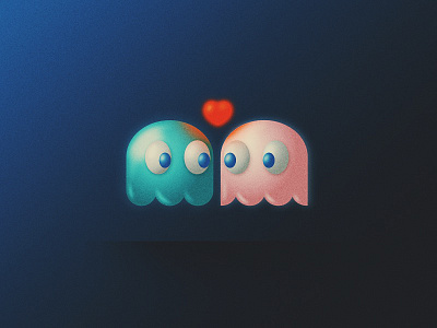 Behind the Scenes classic gaming grain illustration inky love love story pacman pinky san diego vector vintage