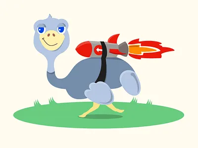 Flying Ostrich cartoon illustration jetpack mascot ostrich