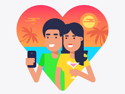 Let's make a #selfie couple flat heart holidays selfie summer vector