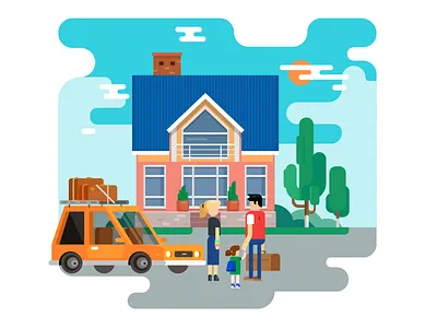 Housewarming 2d building car family house love summer