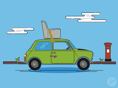 Customized Austin Mini Cooper illustration lineart mini cooper mr bean personal vector