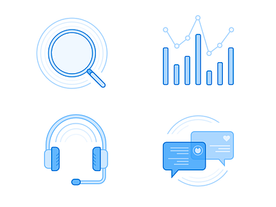 Customer service icons analytics balloon chart chat headset search