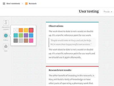 Milanote software interface work in progress color picker colour picker design icons interface notes software