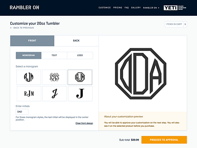 Add your monogram, text or image customization ecommerce monogram
