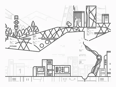 Crafting City black buildings city computer line machine man made white